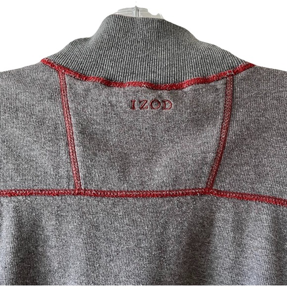 IZOD Mens Sweater Sz L Red Gray Reversible 1/4 Zip Mock Neck Pullover Sweatshirt - Picture 4 of 7